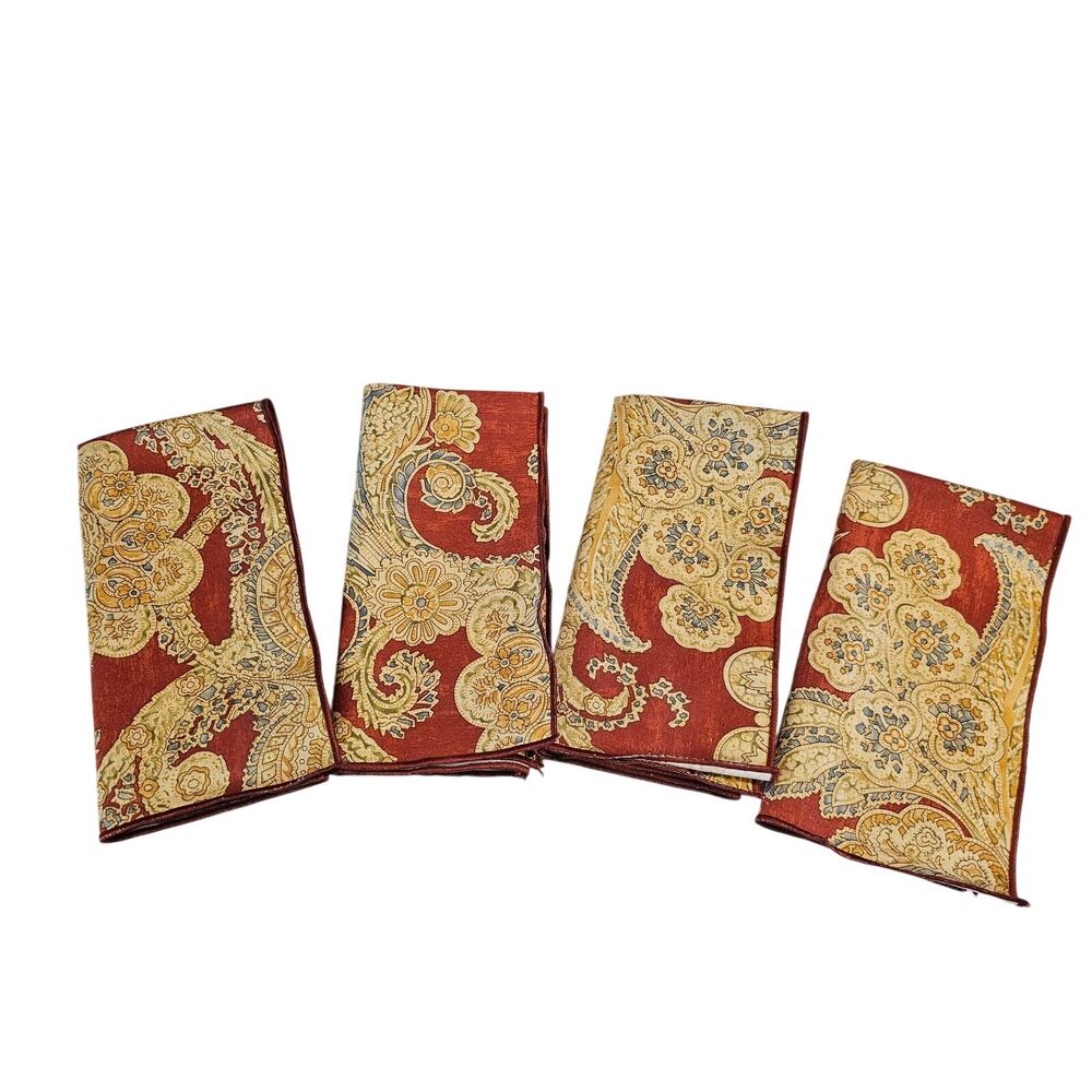 Cotton Paisley Dinner Table Napkin Set of 4 Red Gold Square 18x18" Fabric Linens